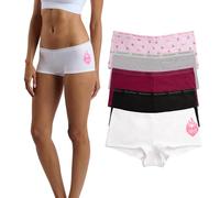 JUICY COUTURE Women's 5 Pack Cotton Underwear Set, White/Black/Pink Punch/Lt Heather Grey/Jc Fire Heart, XL