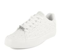 Juicy Couture Women's Classic Lace-Up & Sparkle Pearl Sneakers - Casual Chic, Bling, and Bedazzled, White Stones-alanis, 5 UK