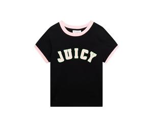 Juicy Couture Women's Collegiate Figubetontes T Shirt Top Oberteil mit Applikationen Versch. Farben, Black, XS