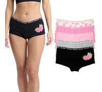 Juicy Couture Women's Cotton Boyshorts, 5 Pack, Strawberry Print, Assorted Colors, 95% Cotton (Large)