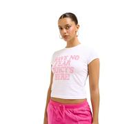 Juicy Couture Women's Have No Fear Cap Sleeve Figubetontes Print T Shirt Top Oberteil Versch. Farben, White, S