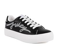 Juicy Couture Women's Platform Sneaker Glitter Script Logo - Casual Lace-Up Shoes for Everyday Style - Aurelie, Black, 6 UK