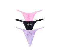 Juicy Couture Womens Script X3 Pack Thong Panties, Multi- Black, Sheer Lilac, Cotton Candy, XS UK