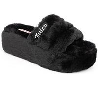 Juicy Couture Women's Slide Slipper Sandals With Faux Fur, World-black, 37 EU