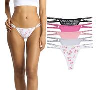 Juicy Couture Women's Strappy Stretch Logo Thong Underwear Set, 5-Pack, Jc Cherry/Cinderella/Lola Pink/Sweet Raspberry/Jc Block Logo, S