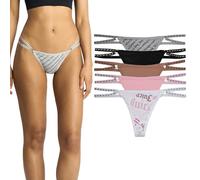 Juicy Couture Women's Strappy Stretch Logo Thong Underwear Set, 5-Pack, Jc Old English/Lola Pink/Coco Kiss/Black/Jc Old English Heather, M