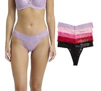 Juicy Couture Women's Stretch Lace Rhinestone Thong Underwear Set, Panties for Women, 5-Pack, Black/Barbados Cherry/Hot Pink/Hollywood Pink/Regal Orchid, M