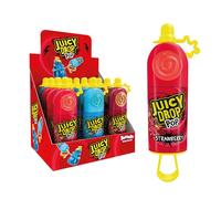Juicy Drop Pop Lollipops (Pack of 12 Lollipop Sweets Bulk) Sweet and Sour Kids Sweets for Party Bags, Raspberry, Strawberry & Cola Lollies - Halal Candy