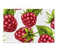 Juicy Red Raspberries White 1000 Pieces Jigsaw Puzzles for Adults Floral Landscape Custom Hard Puzzle Family White Elephant Gifts, 29.5x19.7 Inch