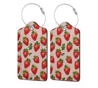 Juicy Strawberry Luggage Tags with Stainless Loop Privacy Cover ID Funny Cute Unique Pattern 2 PCS