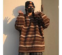 Juig Women Vintage Striped Sweaters Autumn Long Sleeve Oversize Knit Sweater Hip Hop Ulzzang BF Unisex Couples Winter Pullovers Tops