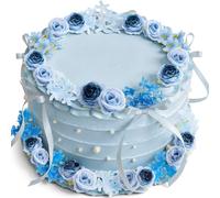 Juinte 30 Pcs Blue Rose Cake Topper Decorations Artificial Wildflower Cake Decorations Floral Cakes Toppers for Wedding Baby Shower Birthday Party Supplies