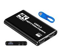 Juinteo 4K HDMI Audio Video Capture Card, Ultra HD, USB 3.0 High Speed Transmission, HDTV Input, HDMI Loop Output, Plug and Play, Microphone Input, Game Recording, Live Streaming