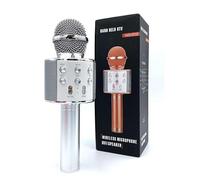 Juinteo Single Karaoke Mic, Microphone for Kids Adults, Wireless, Bluetooth, Portable Speaker, Voice-Changing Effect, Karaoke Machine, Home KTV Player, iOS and Android Supported (Silver)