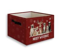 JUIOEIU Red Christmas Dog Foldable Storage Bins Box with Handles, Dog Lovers Gifts for Women Men, Merry Woofmas Holiday Collapsible Organizer Basket for Bedroom Bathroom Clothes Toys Books