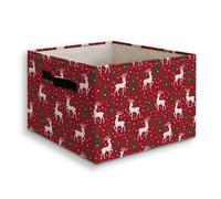 JUIOEIU Red Christmas Foldable Storage Bins Box with Handles, Winter Christmas Tree Reindeer Holiday Collapsible Organizer Basket for Bedroom Bathroom Clothes Toys Books