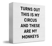 JUIOEIU This Is My Circus These Are My Monkeys Sign, Gifts For National Boss Day, Bosses Day Gifts For Women Men, Bosses Day Decorations, Gifts For Mom Grandpa Grandma Wooden Box Signs(5 X 5 Inch)