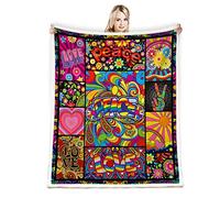Juirnost Gift For Hippie Style Peace Love Flower Hippie Throw Blankets 70s Peace Sign Blanket Retro Hippy Stoner Groovy Blanket Hippy Gifts for Couch Bed Sofa Soft Cozy Fleece Plush Reversible Blanket
