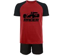 Jujak Boys Racing Car Grand Prix Short Pyjamas PJs Motor Sports Premium Range (Red/Black - Black, 8-9 Years)