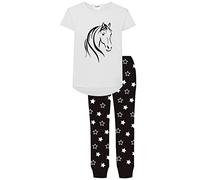 Jujak Girls Pyjamas Pjs Palomino Horse Pony Design 2 Premium Range (Black/White, 15-16 Years)