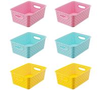 JUJIAJIA Colorful Small Plastic Open Storage Bins, Versatile Shelf Organizer Baskets for Classrooms, Children's Rooms & Pantries, 6 Packs, Pink Yellow Blue