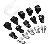 JUJIAN 15 Pieces Guitar Picks Ring Thumb Finger Picks Stainless Steel Finger Picks for Acoustic Guitar Banjobas (Black+Silver)