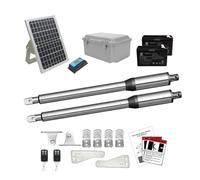 JUJIANG C01 Solar Gate Opener with Batteries & Solar Panel for Dual Swing Gates Up to 440lb per Arm Automatic Gate Opener with Remote Complete Kit Light Duty Automatic Gate Openers Solar Powered