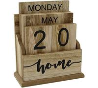 JUJNE Wooden Flip Desk Blocks Calendar,Perpetual Plank/Table Calendar Display,for Home/Office Decoration,11.5X6.5X14.5CM,A