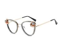 JUJNTNT Diamond Clear Lens Glasses Women Pearl Glasses Frames Female Luxury Rhinestone Metal(Black)