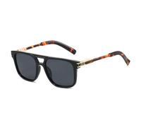 JUJNTNT Double Beam Square Sunglasses Fashion Driving Travel Vacation Glasses(Black Leopard Gray)