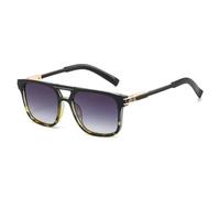 JUJNTNT Double Beam Square Sunglasses Fashion Driving Travel Vacation Glasses(Leopard double gray)