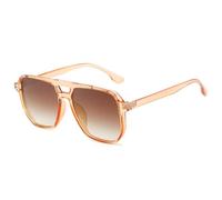 JUJNTNT Fashion Double Bridges Square Sunglasses Women Retro Rivets Decoration Shades Uv400 Men Gradient Trending(Champagne tea)