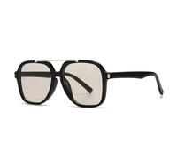 JUJNTNT Fashion Oversized Square Double Bridges Sunglasses Women Shades Uv400 Retro Rivets Men(Black champagne)