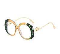 JUJNTNT Leopard Print Round Glasses Personality Double Heart Unisex Trendy Glasses(tea green)