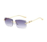 JUJNTNT Luxurious Rimless Broken-edge Eyeglass with Personalized Fox Decorations on the Metal Temples, a Stylish Street-style Fashion(PURPLE)