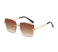 JUJNTNT Luxury Oversized Frameless Gradient Square Women Sunglasses Retro Fashion Trend Men Uv400(golden tea)