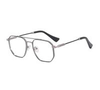 JUJNTNT Men Business Retro Double Bridges Metal Glasses Frame(Black silver Clear)