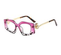 JUJNTNT Oversized Geometric Fashion Glasses for Women Chunky Black Frame Clear Lens Eyewear with Gold Panther Head Pearl Te