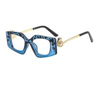 JUJNTNT Oversized Geometric Fashion Glasses for Women Chunky Black Frame Clear Lens Eyewear with Gold Panther Head Pearl Te
