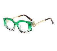 JUJNTNT Oversized Geometric Fashion Glasses for Women Chunky Black Frame Clear Lens Eyewear with Gold Panther Head Pearl Te