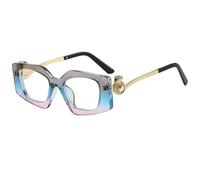 JUJNTNT Oversized Geometric Fashion Glasses for Women Chunky Black Frame Clear Lens Eyewear with Gold Panther Head Pearl Te