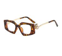 JUJNTNT Oversized Geometric Fashion Glasses for Women Chunky Black Frame Clear Lens Eyewear with Gold Panther Head Pearl Te