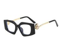 JUJNTNT Oversized Geometric Fashion Glasses for Women Chunky Black Frame Clear Lens Eyewear with Gold Panther Head Pearl Te