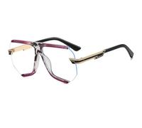 JUJNTNT Oversized Shield Glasses Retro Flat Top Clear Lens Eyeglasses Rimless Frame Fashion Spectacles with Stylish Metal T