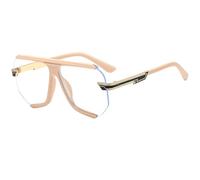 JUJNTNT Oversized Shield Glasses Retro Flat Top Clear Lens Eyeglasses Rimless Frame Fashion Spectacles with Stylish Metal T