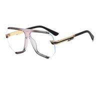 JUJNTNT Oversized Shield Glasses Retro Flat Top Clear Lens Eyeglasses Rimless Frame Fashion Spectacles with Stylish Metal T