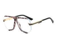 JUJNTNT Oversized Shield Glasses Retro Flat Top Clear Lens Eyeglasses Rimless Frame Fashion Spectacles with Stylish Metal T