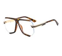 JUJNTNT Oversized Shield Glasses Retro Flat Top Clear Lens Eyeglasses Rimless Frame Fashion Spectacles with Stylish Metal T