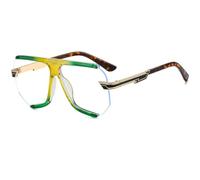 JUJNTNT Oversized Shield Glasses Retro Flat Top Clear Lens Eyeglasses Rimless Frame Fashion Spectacles with Stylish Metal T