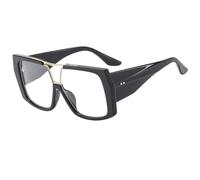 JUJNTNT Oversized Square Glasses Retro Flat Top Clear Lens Eyeglasses Frame with Golden Double Bridge Trendy Fashion Eyewea